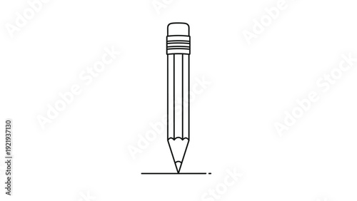 Simple black and white pencil stands upright on a horizontal line representing the act of drawing sketching or creative writing.