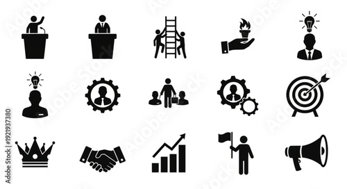Collection of Business and Success Icons Representing Growth and Achievement.