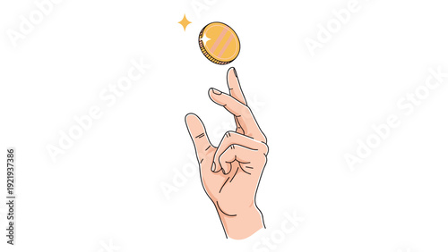 Human hand flips a shining gold coin into the air representing a choice a gamble or a decision made by chance or luck.