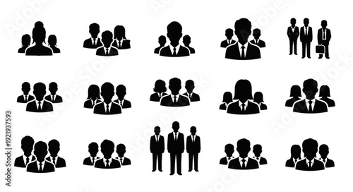 Collection of Business People Icons Representing Teamwork and Collaboration.