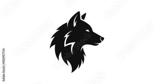 Black wolf head silhouette profile.