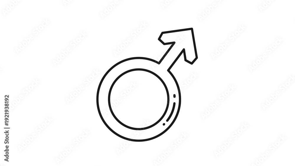 Fototapeta premium Male gender symbol shown as a circle with an arrow pointing diagonally upward in a line art style representing masculinity and biology.