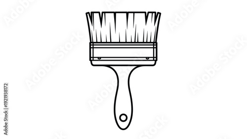 Professional flat paint brush with a wooden handle for home renovation artistic painting or building projects in a clean line art style.