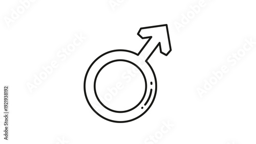Male gender symbol shown as a circle with an arrow pointing diagonally upward in a line art style representing masculinity and biology.