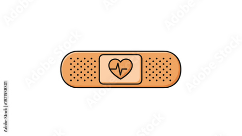 Medical bandage strip featuring a small heart with an EKG pulse line representing health care healing and cardiovascular recovery.