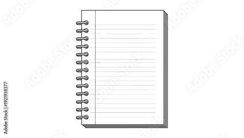 Spiral bound notebook with lined paper shown in a clean line art style suitable for education, business, and note taking themes.