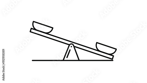 Minimalist seesaw illustration featuring two empty bowls on a balance beam to represent equality, comparison, or social justice issues.