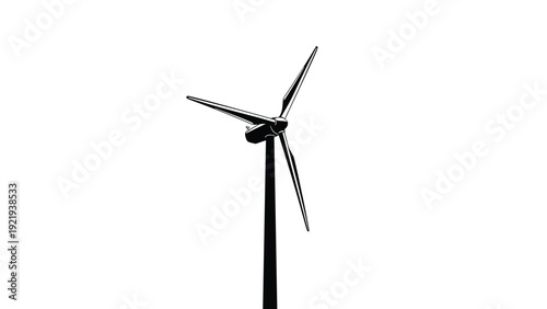 Sleek wind turbine silhouette against a white background representing renewable energy, sustainable power, and green technology.