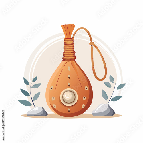 Orange pouch with amulet and leaves