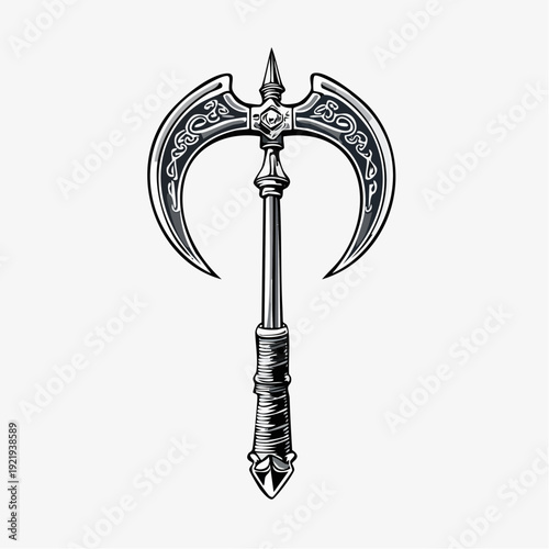 ornate battle axe with tribal design