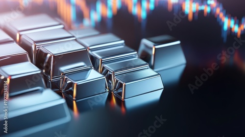 Stacked Silver Bars and Financial Market Charts Reflecting Investment Trends