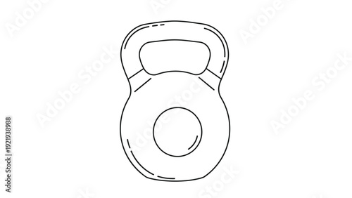 Kettlebell weight for strength training and fitness exercises is depicted as a clean black and white line drawing on a white background.