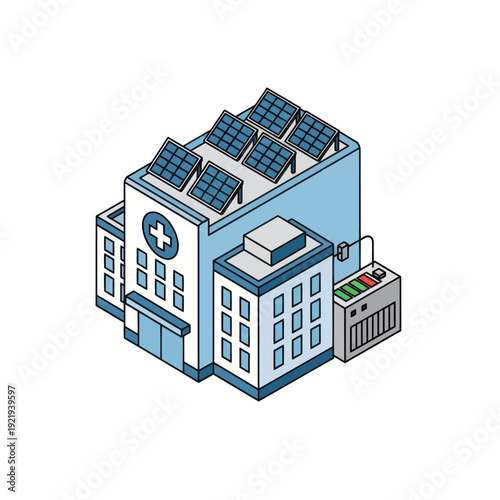 Hospital Building with Solar Panels Illustration.