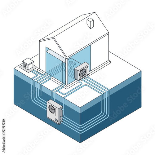 Isometric Illustration of Home Air Conditioning System.