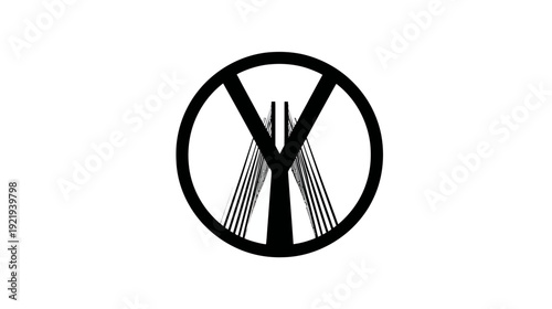 A black and white graphic design that contains a circle enclosing a letter Y and lines