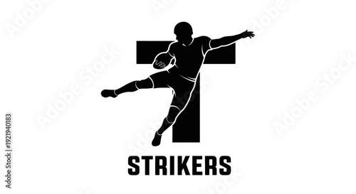 Soccer Player Kicking Ball Silhouette Action.