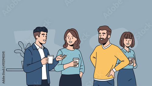 Diverse Group of Colleagues Engaging in Casual Conversation During a Break.