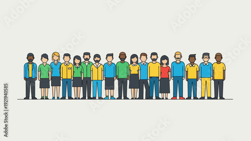 Diverse Group of People Standing Together in a Line.