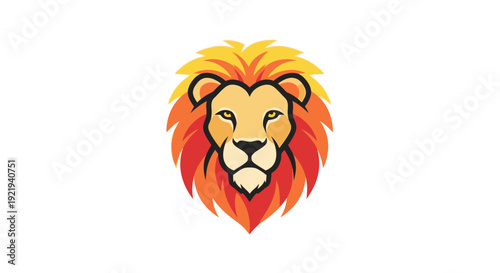 Lion Face with Orange Red Mane.