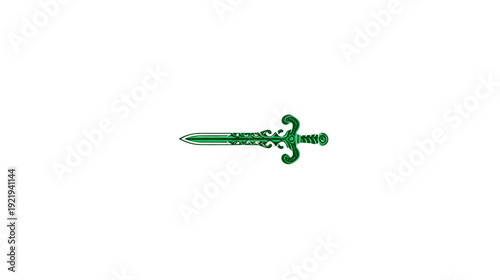 A detailed green ornamental sword illustration on a white background. It's symmetrical and decorative