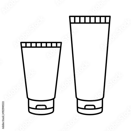 サイズ違いのチューブ容器のシンプル線画アイコン