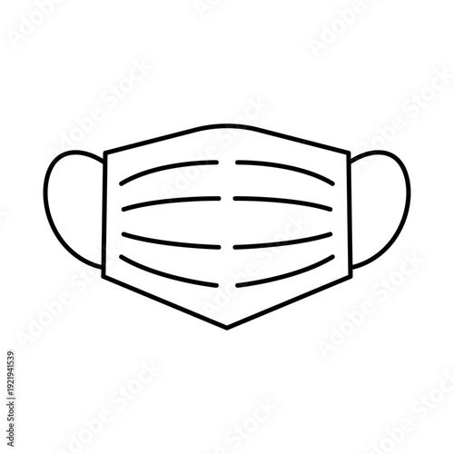 黒線で描いた医療マスクのシンプル線画アイコン素材