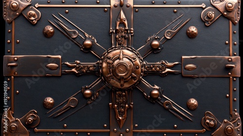 Elaborate fantasy style treasure chest with intricate bronze metalwork.