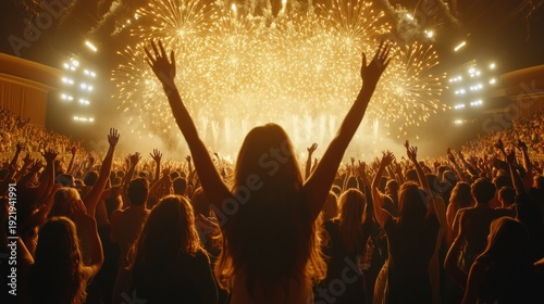 Energetic audience celebrating at a spectacular live music show.