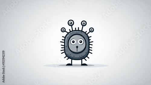 A cartoonish creature with a rounded body, small legs, and antennae, on a white background