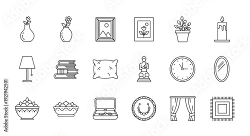 Collection of Hand Drawn Home Decor Objects and Furniture.
