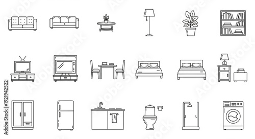 Collection of hand drawn furniture and home items sketches.