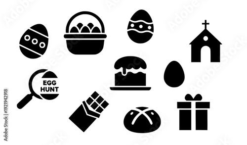 Modern Easter Glyph Icon Set with Eggs Basket Church Cake Food and Egg Hunt Symbols Vector