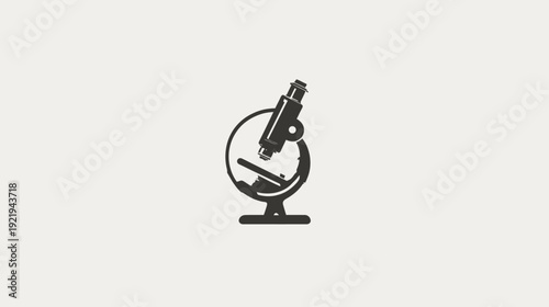 A monochrome illustration features a microscope. The device is placed in the center on a beige background