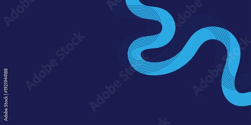 Abstract background featuring vibrant blue curvy linear waves with organic flowing patterns on a dark navy blue backdrop for creative digital layouts.