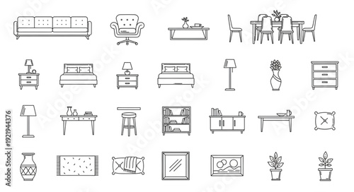Collection of Hand Drawn Furniture and Home Decor Items.