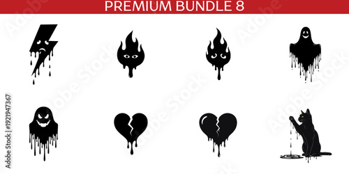 Black cat playing with dripping broken heart on white background liquid