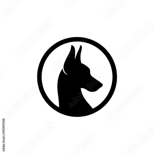 Black Silhouette of Doberman Dog Head.