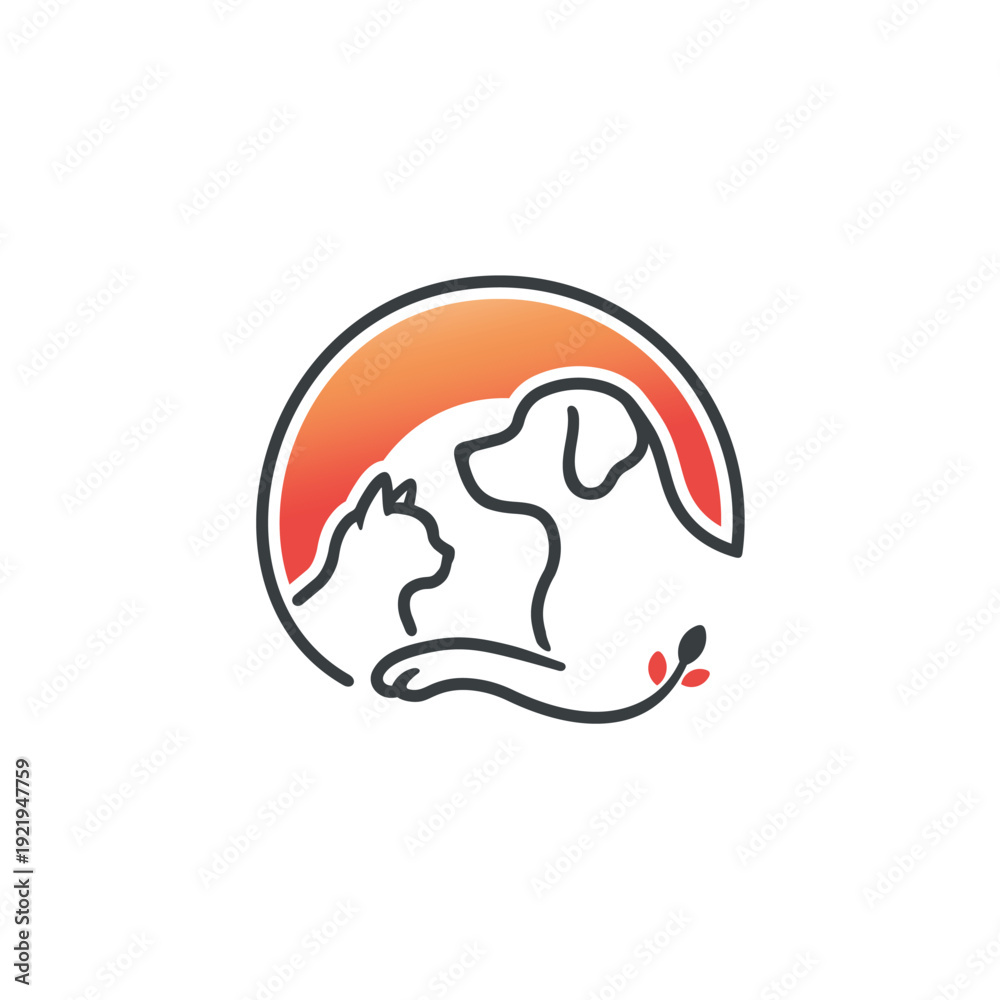Obraz premium Simple Line Art Cat and Dog Illustration.