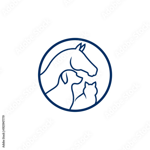 Simple Line Drawing of Horse and Cat.
