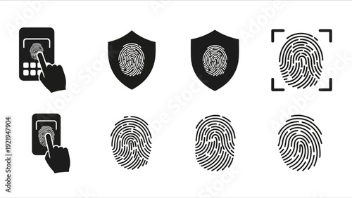 Fingerprint security and biometric authentication icons Flat vector design EPS10 Stock.eps