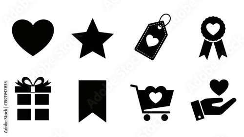 Love Favorite Shopping and Gift Black Silhouette Vector Icons EPS10 Stock.eps