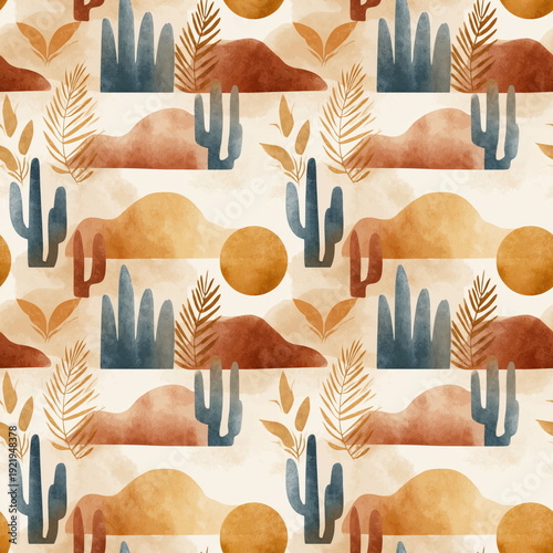 Wallpaper Mural Seamless Pattern Boho Desert Dunes Illustration with Terracotta and Indigo Accents Earthy Color Palette Torontodigital.ca