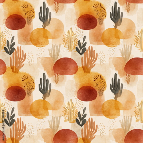 Wallpaper Mural Seamless Pattern Boho Desert Cactus Garden in Warm Beige and Earthy Tones Hand Drawn Elements for Textile Design Torontodigital.ca