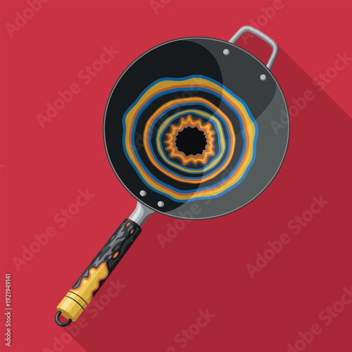 Modern Wok Pan Flat Design Illustration