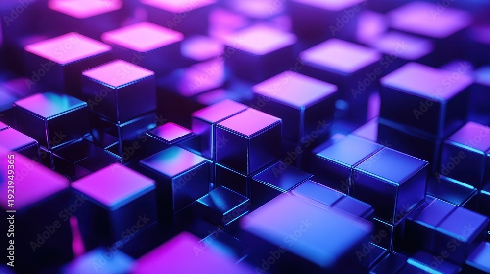 Fototapeta premium Futuristic Blue Toned 3D Abstract Grid of Cubes Representing High Performance Computing Technology