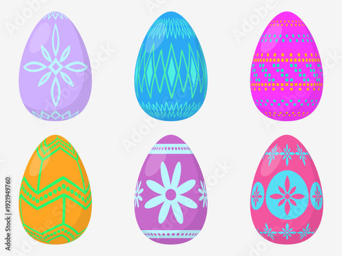 Colorful Easter Egg Set. Bright Decorative Holiday Eggs Collection