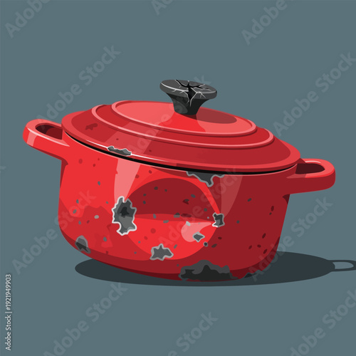 Old Chipped Red Dutch Oven Cookware