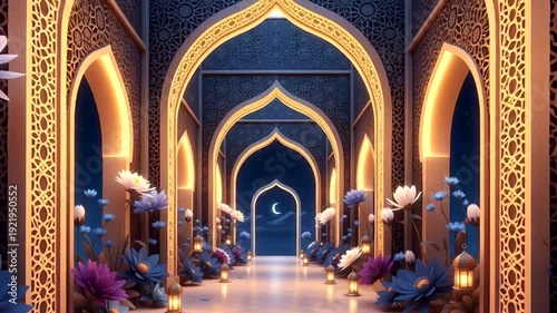 Ornate Arches and Floral Decor in Luxury Hallway.