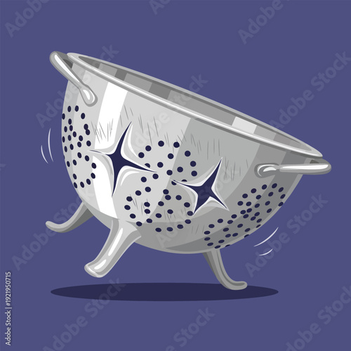Shiny Metal Colander Kitchen Tool Graphic