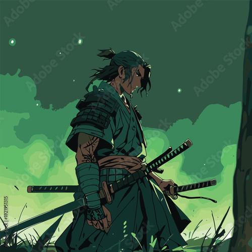 cool samurai anime vector image